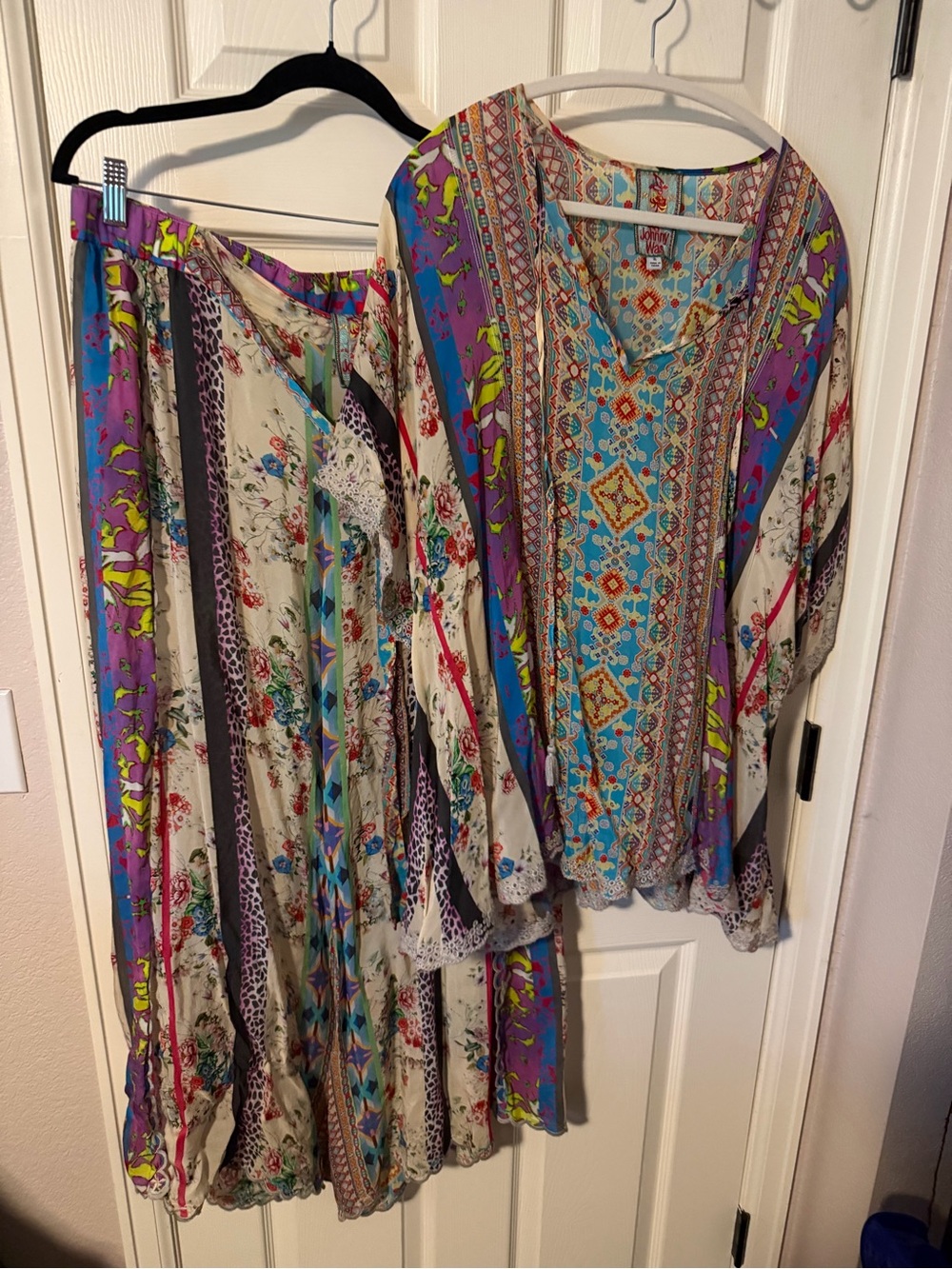 Johnny Was Multicolor Floral Boho Blouse and Skirt Set - Turquoise, Purple - Picture 1 of 10